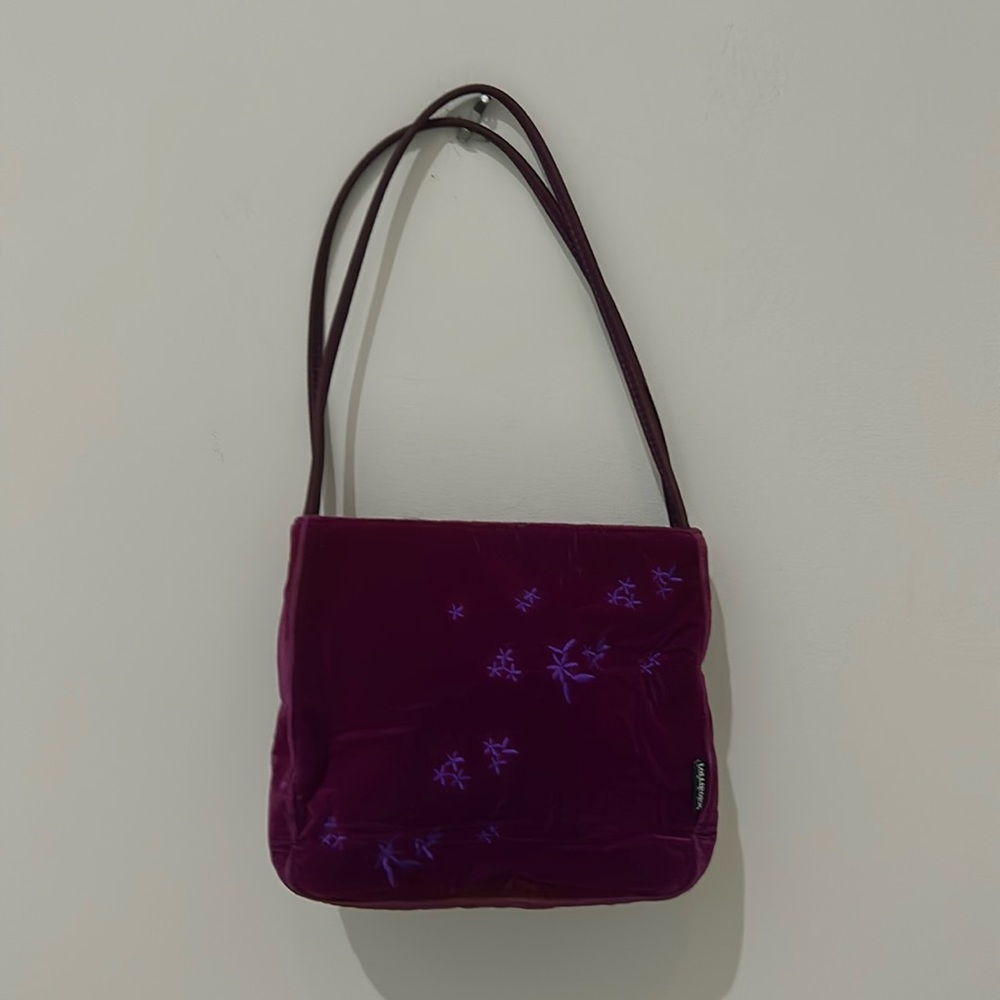 Lollipops Paris Purple Velvet Shoulder Bag with Inside Zippered Pocket